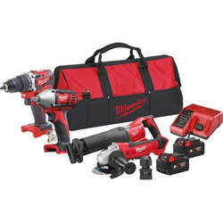 Zestaw 4 narzędzi akumulatorowych PowerPack Milwaukee M18 CBLPP4B-502B M18 CBLDD-0 + HD18 AG-125-0 + M18 BIW12-0 + M18 BSX-0 18V 2x5Ah 4933464814