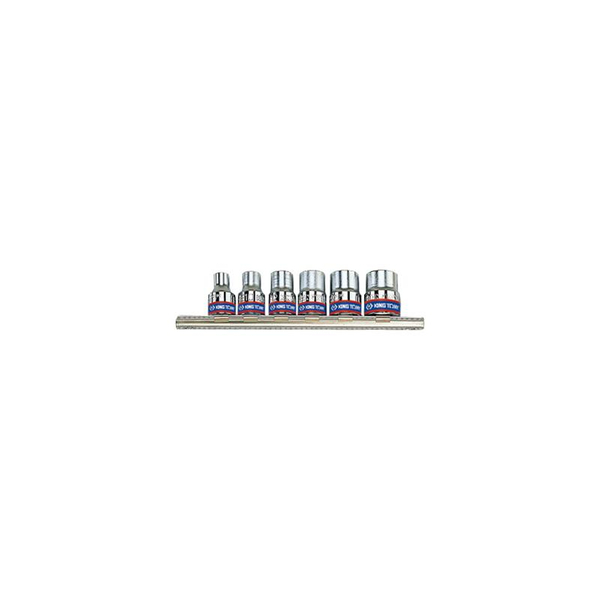 Zdjęcie 1 - ZESTAW NASADEK GWIAZDKOWYCH 3/8" 6cz. KRÓTKIE E-TORX E8 - E18, SZYNA, 3106PR King Tony