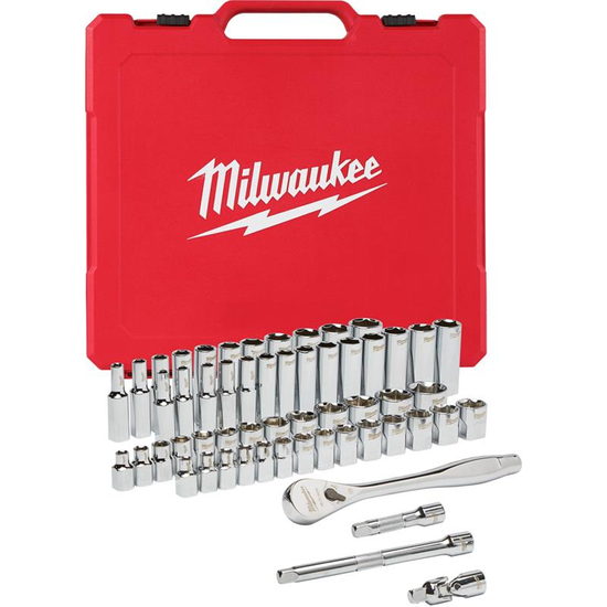 Zdjęcie 1 - Zestaw nasadek z grzechotką, typ metryczny i calowy 56 szt. 3/8” 4932464946 Milwaukee