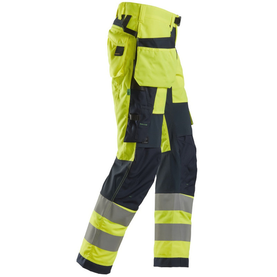 Zdjęcie 2 - 6932 Spodnie Odblaskowe FlexiWork+ z workami kieszeniowymi, EN 20471/2 Snickers Workwear żółto-granatowe