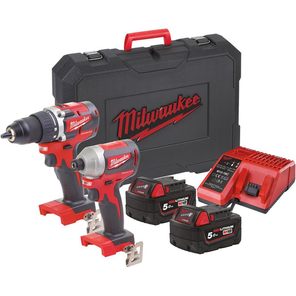 Zdjęcie 1 - Zestaw narzędzi akumulatorowych PowerPack Milwaukee M18 CBLPP2B-502C Wiertarko-wkrętarka M18 CBLDD-0 + Zakrętarka M18 CBLID-0 18V 2x5Ah 4933464718