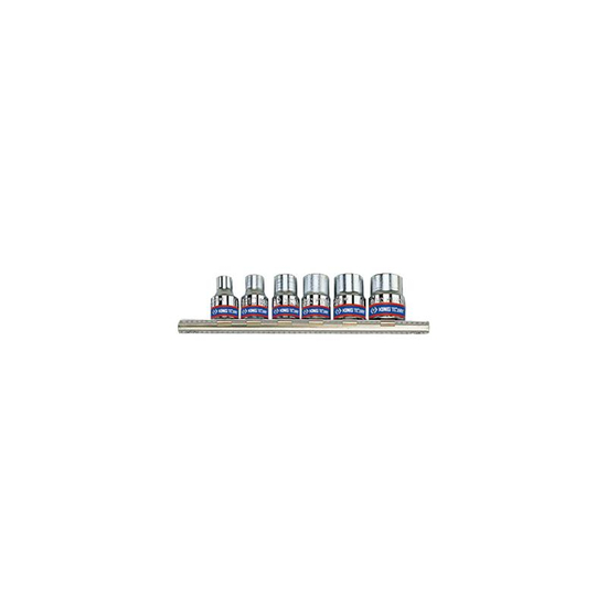 Zdjęcie 1 - ZESTAW NASADEK GWIAZDKOWYCH 3/8" 6cz. KRÓTKIE E-TORX E8 - E18, SZYNA, 3106PR King Tony