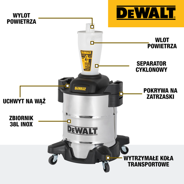 Zdjęcie 2 - Separator cyklonowy, wstępny DeWALT DXVCS003 38L INOX 