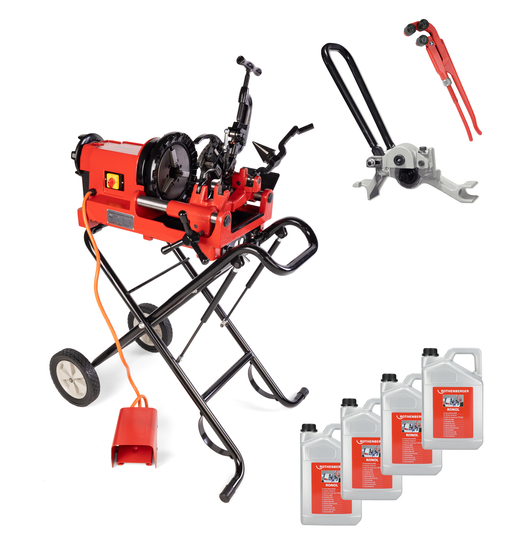 Zdjęcie 1 - Zestaw do gwintowania i rowkowania do 2" Gwinciarka do rur 2 '' GTronic 2 + rowkarka Gtools 2 - 6"  + 4 x olej mineralny Rothenberger Ronol + radełkownica 