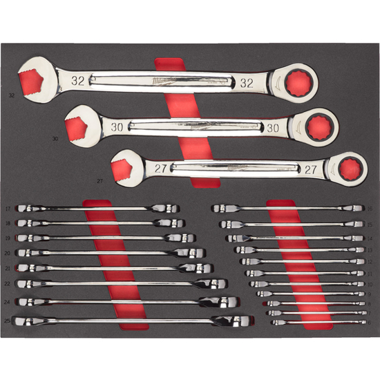 Zdjęcie 1 - Wkładka piankowa z kluczami płasko-oczkowymi z grzechotką MAXBITE™ 22 szt. - do wózków narzędziowych Milwaukee 4932493248