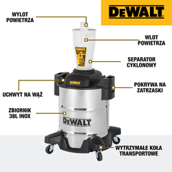 Nawigacja zdjęcie 2 - Separator cyklonowy, wstępny DeWALT DXVCS003 38L INOX 