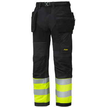 6931 Spodnie Odblaskowe FlexiWork+ z workami kieszeniowymi (kolor czarno-żółty), EN 20471/1 Snickers Workwear