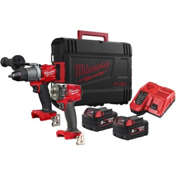 Zestaw narzędzi akumulatorowych PowerPack Milwaukee M18 FPP2T2-502X Wiertarko-wkrętarka M18 FPD2 + Klucz udarowy M18 FIW2F12 18V 2x5Ah 4933478767