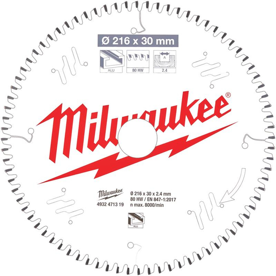 Zdjęcie 1 - Tarcza pilarska ALU216X30X2.4X80TF NEG. 4932471319 Milwaukee