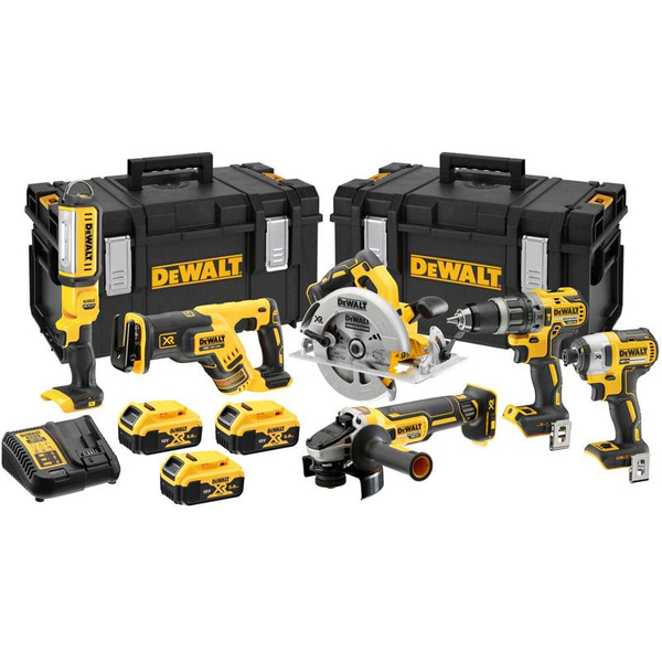 Zdjęcie 1 - Zestaw 6 narzędzi akumulatorowych DeWalt DCK623P3 DCG405 + DCS367 + DCS570 + DCF887 + DCD796 + DCL050 18V XR 3x5Ah