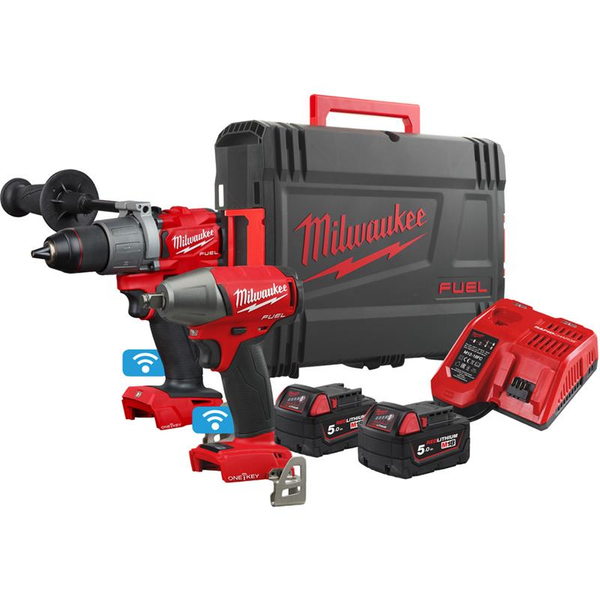 Zdjęcie 1 - Zestaw narzędzi akumulatorowych PowerPack Milwaukee M18 ONEPP2B2-502X Wiertarko-wkrętarka M18 ONEPD2 + Klucz udarowy M18 ONEIWF12 18V 2x5Ah 4933464595