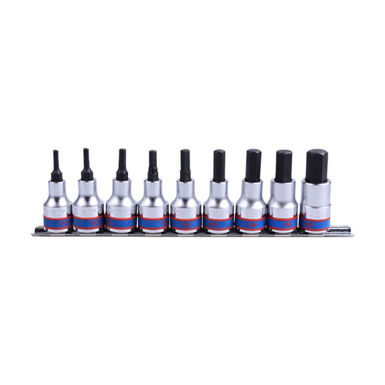 Zdjęcie 1 - ZESTAW NASADEK Z KOŃCÓWKĄ HEX 1/2" 9 cz. KRÓTKIE 3 - 14mm ZESTAW NA SZYNIE 4110PR10 King Tony