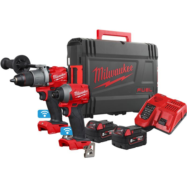 Zdjęcie 1 - Zestaw narzędzi akumulatorowych PowerPack Milwaukee M18 ONEPP2A2-502X Wiertarko-wkrętarka M18 ONEPD2 + Zakrętarka M18 ONEID2 18V 2x5Ah 4933464529