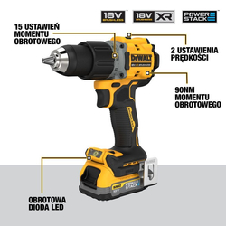 Nawigacja zdjęcie 4 - Wiertarko-wkrętarka akumulatorowa DeWalt DCD800E2T 90Nm 18V XR Powerstack 2x1.7Ah