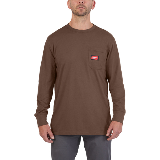 Zdjęcie 1 - WTSSBR-S T-shirt z kieszonką z długim rękawem - brązowy Milwaukee 4932493058