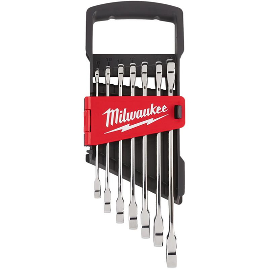 Zdjęcie 1 - Zestaw kluczy płasko-oczkowych MAXBITE z grzechotką 7 szt. - metryczny 4932464993 Milwaukee