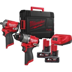 Zestaw narzędzi akumulatorowych PowerPack Milwaukee M12 FPP2H2-402X Wiertarko-wkrętarka M12 FPD2 + Zakrętarka M12 FIWF12 12V 2x4Ah 4933492512