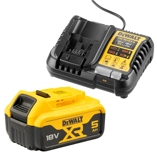 Zdjęcie 1 - Zestaw zasilający - akumulator 5.0Ah DCB184 + ładowarka 4A DCB1104 DeWALT [DCB1104P1-QW]