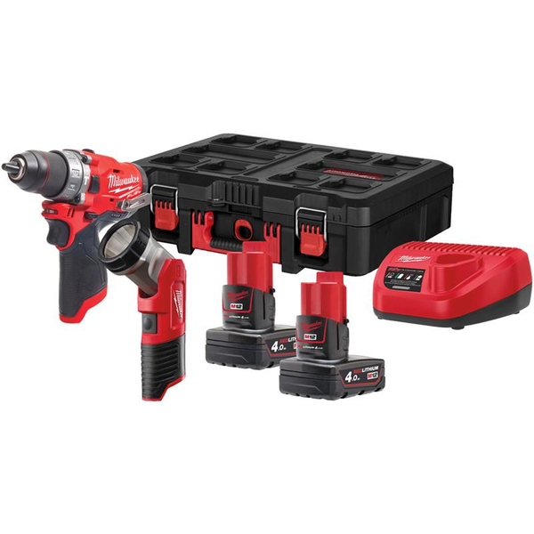 Zdjęcie 1 - Zestaw narzędzi akumulatorowych PowerPack Milwaukee M12 FPP2AW-402P Wiertarko-wkrętarka M12 FPD-0 + Latarka M12 TLED-0 12V 2x4Ah 4933478824