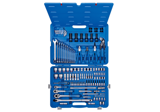 Zdjęcie 1 - ZESTAW NASADEK 1/4"+3/8"+1/2" 119cz. 4 -32mm 6-kąt. Z AKCESORIAMI, CHROM+NARZĘDZIA UNIWERSALNE W WALIZCE PLAST. 9519MR50 King Tony