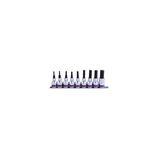 Zdjęcie 1 - ZESTAW NASADEK Z KOŃCÓWKĄ HEX 1/2" 9 cz. DŁUGIE 4 - 17mm ZESTAW NA SZYNIE 4120PR10 King Tony