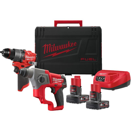 Zdjęcie 1 - Zestaw narzędzi akumulatorowych PowerPack Milwaukee M12 FPP2F2-602X Wiertarko-wkrętarka M12 FPD2 + Młot M12 CH-0 12V 2x6Ah 4933480591