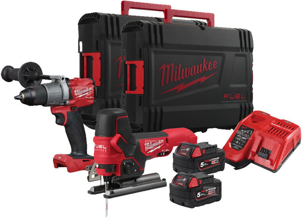 Zdjęcie 1 - Zestaw narzędzi akumulatorowych PowerPack Milwaukee M18 FPP2AA2-502X Wiertarko-wkrętarka M18 FDD2 + Wyrzynarka M18 FBJS 18V 2x5Ah 4933479539