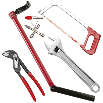 Zestaw narzędzi VIRAX (Uniwersalny klucz, Piła, Szczypce, Klucz nastawny, do umywalek)