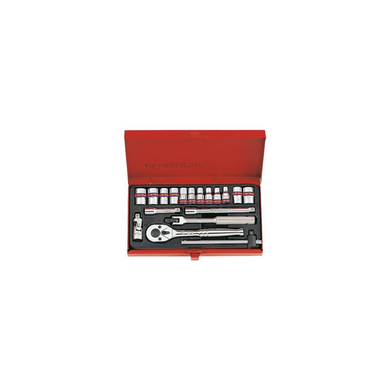 Zdjęcie 1 - ZESTAW NASADEK CALOWYCH 1/4" 18cz. KRÓTKIE, 6/8-kąt. 5/32 - 1/2" Z GRZECHOTKĄ I AKCESORIAMI, KASETA 2519SR King Tony