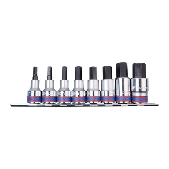 Zdjęcie 1 - ZESTAW NASADEK Z KOŃCÓWKĄ HEX 1/2" 9 cz. KRÓTKIE 6 - 19mm ZESTAW NA SZYNIE 4108PR10 King Tony
