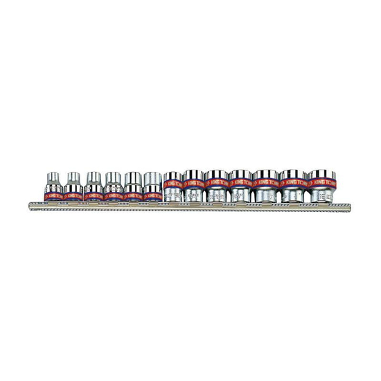 Zdjęcie 1 - ZESTAW NASADEK CALOWYCH 3/8" 13cz. KRÓTKIE 12-kąt. 1/4" - 13/16", SZYNA 3013SR King Tony