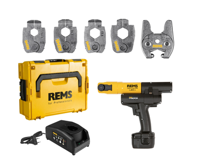 Zaciskarka prasa REMS Mini-Press 14V ACC Basic-Pack + zestaw pierścieni zaciskowych v 15 / 18 / 22 / 28 + szczęka Z8 mini