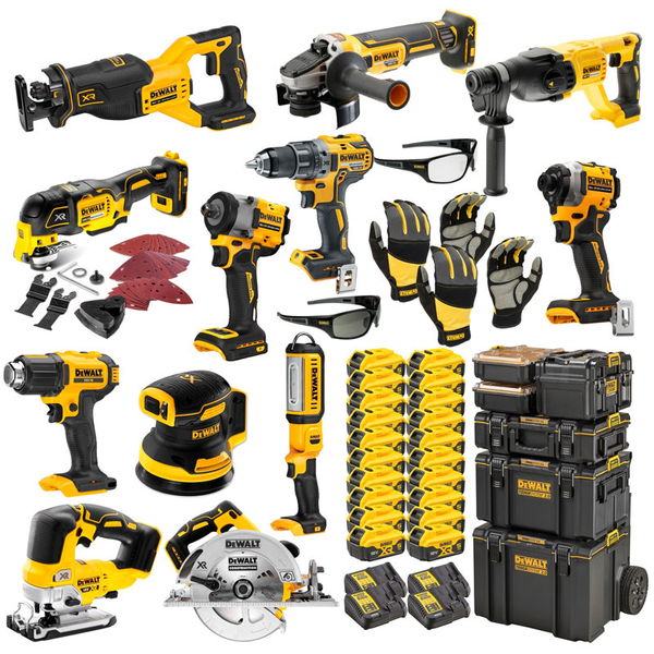 Zdjęcie 1 - Zestaw 12 narzędzi akumulatorowych DeWalt DCK1212P12T DCD791 + DCF850 + DCG405 + DCH133 + DCF922 + DCW210 + DCS334 + DCS382 + DCS356 + DCS572 + DCE530 + DCL050 18V XR 12x5Ah