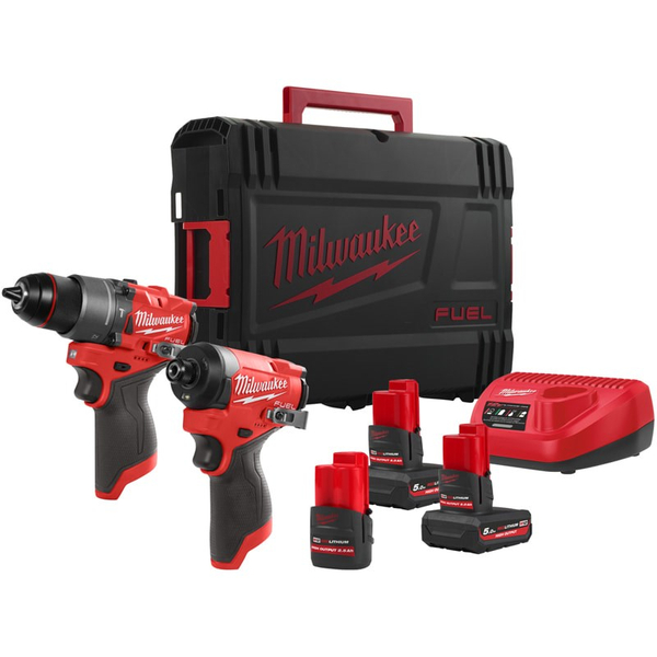 Zdjęcie 1 - Zestaw narzędzi akumulatorowych PowerPack Milwaukee M12 FPP2A2-5253X Wiertarko-wkrętarka M12 FPD2 + Zakrętarka M12 FID2 12V 2x5Ah 1x2.5Ah 4933492513