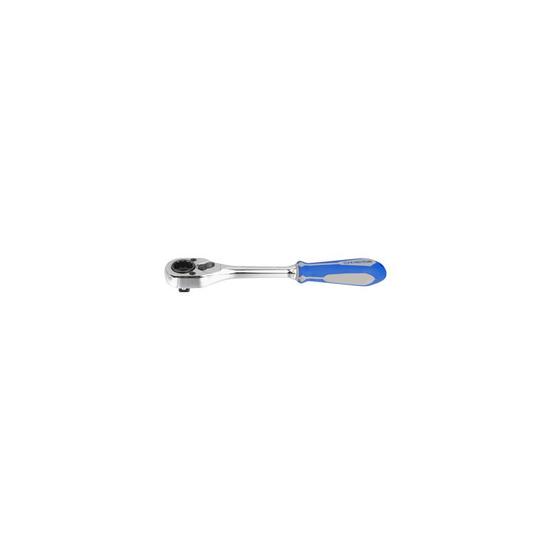Zdjęcie 1 - GRZECHOTKA DWUSTRONNA 1/2" Z 12-kąt. GNIAZDEM (NASADKĄ) 19mm 32 ZĘBY 250mm UCHWYT GUMOWY 4767-10G King Tony