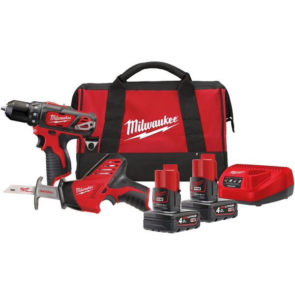 Zdjęcie 1 - Zestaw narzędzi akumulatorowych PowerPack Milwaukee M12 BPP2C-402B Wiertarko-wkrętarka M12 BDD-0 + Pilarka C12 HZ-0 12V 2x4Ah 4933441230