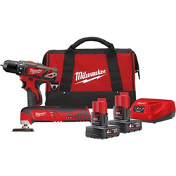 Zestaw narzędzi akumulatorowych PowerPack Milwaukee M12 BPP2D-402B Wiertarko-wkrętarka M12 BDD-0 + Narzędzie wielofunkcyjne C12 MT-0 12V 2x4Ah 4933441250