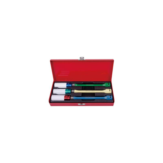 Zdjęcie 1 - ZESTAW NASADEK UDAROWYCH 1/2" DO FELG ALUMINIOWYCH 6cz. 6-kąt. 17, 19, 21mm + PRZEDŁUŻKI Z BLOKADĄ, KASETA 4406MX King Tony