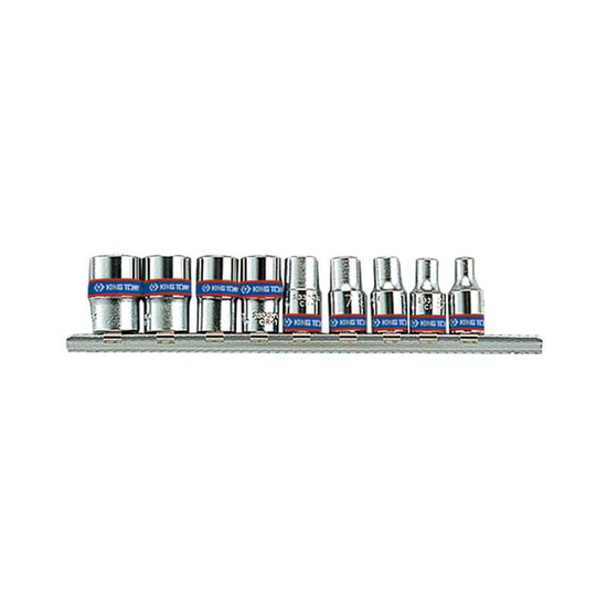 Zdjęcie 1 - ZESTAW NASADEK 1/4" 9cz. KRÓTKIE, 6-kąt. 4 - 13mm, SZYNA, 2509MR King Tony