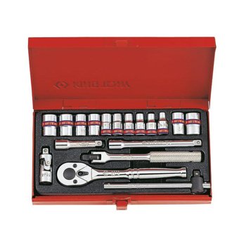 ZESTAW NASADEK CALOWYCH 1/4" 18cz. KRÓTKIE 12/8-kąt. 5/32" - 1/2" Z GRZECHOTKĄ I AKCESORIAMI, KASETA 2019SR King Tony
