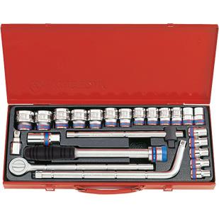ZESTAW NASADEK 1/2" 24cz. KRÓTKIE 6-kąt. 10 - 32mm Z AKCESORIAMI, KASETA 4524MR King Tony