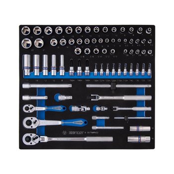 ZESTAW NASADEK 1/4" + 3/8" 75cz. KRÓTKIE/DŁUGIE, 6-kąt. 3.2 - 22mm Z AKCESORIAMI, WKŁAD Z PIANKI EVA DO WÓZKA 9-5575MRV02 King Tony