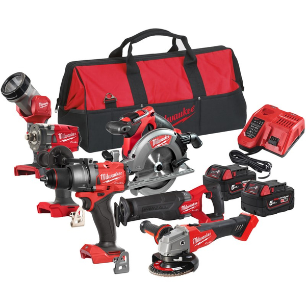 Zdjęcie 1 - Zestaw 6 narzędzi akumulatorowych PowerPack Milwaukee M18 FPP6F3-502B M18 FPD3 + M18 FIW2F12 + M18 CCS55 + M18 FSZ + M18 FSAG125X + M18 TLED-0 18V 2x5Ah 4933480875