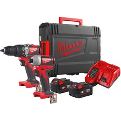 Zestaw narzędzi akumulatorowych PowerPack Milwaukee M18 BLPP2A2-502X Wiertarko-wkrętarka M18 BLPD2 + Zakrętarka M18 BLID2 18V 2x5Ah 4933464522