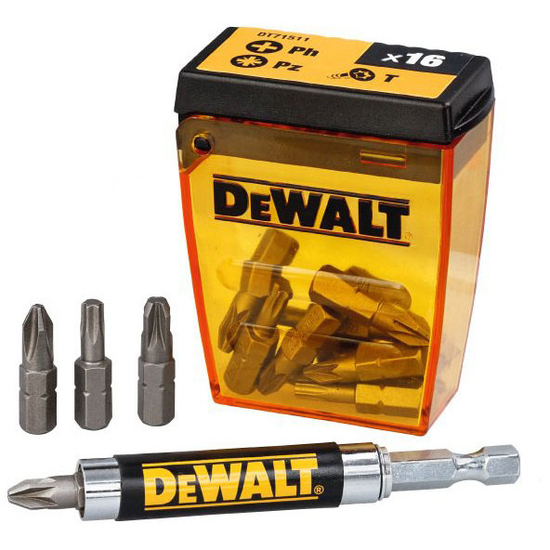 Zdjęcie 1 - Bity Zestaw bitów + uchwyt magnetyczny 16szt. Dewalt DT71511