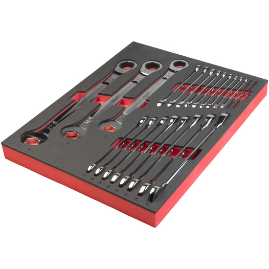 Zdjęcie 2 - Wkładka piankowa z kluczami płasko-oczkowymi z grzechotką MAXBITE™ 22 szt. - do wózków narzędziowych Milwaukee 4932493248