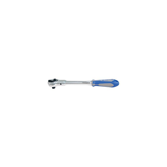 Zdjęcie 1 - GRZECHOTKA 3/8" Z RUCHOMĄ GŁOWICĄ 72 ZĘBY, Z PRZYCISKIEM, 235mm, UCHWYT GUMOWY 3752-09G King Tony