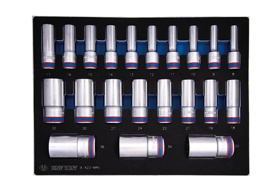 Zdjęcie 1 - ZESTAW NASADEK 1/2" 21cz. DŁUGIE 12-kąt. 8 - 36mm, WKŁAD DO WÓZKA 9-4221MRV King Tony