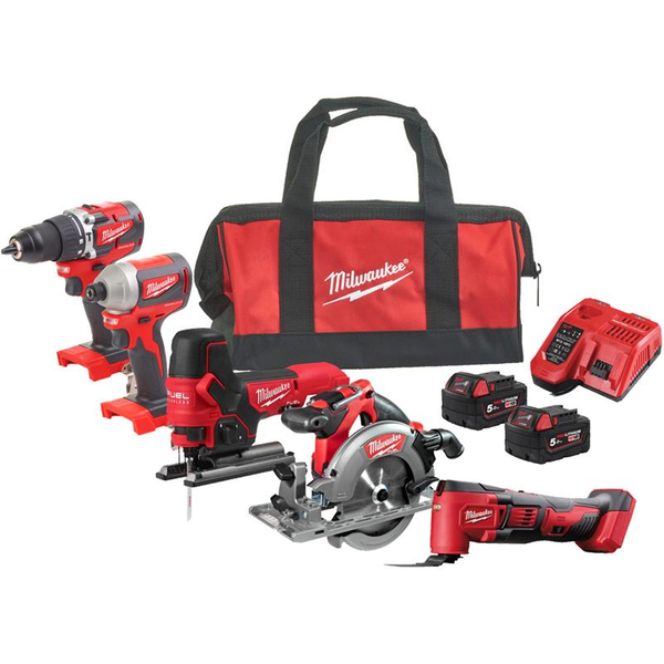 Zdjęcie 1 - Zestaw 5 narzędzi akumulatorowych PowerPack Milwaukee M18 FPP5K-502B M18 CBLDD-0 + M18 CBLID-0 + M18 CCS55-0 + M18 BMT-0 + M18 FBJS 18V 2x5Ah 4933471209