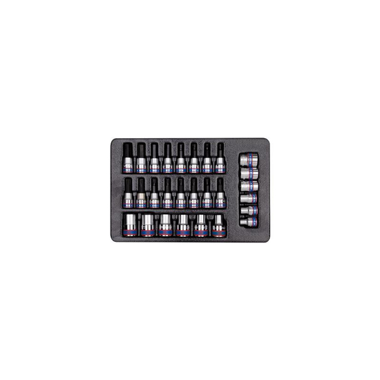 Zdjęcie 1 - ZESTAW NASADEK 3/8" + 1/2", HEX H3 - H12, TORX T15 + T50, GWIAZDKI E8 - E20, WKŁAD DO WÓZKA 9-7128PR King Tony